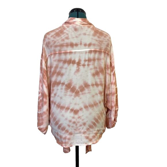 YOUNG FABULOUS & BROKE Carmen Tie-Dye wrap Top NWT XS Oversized Pink Tie Front - Picture 7 of 13